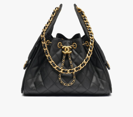 Chanel black leather